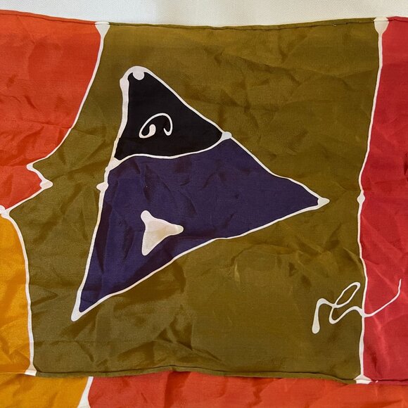 Colorful Geometric Silk Rectangle Scarf With Abstract Design - Picture 3 of 4